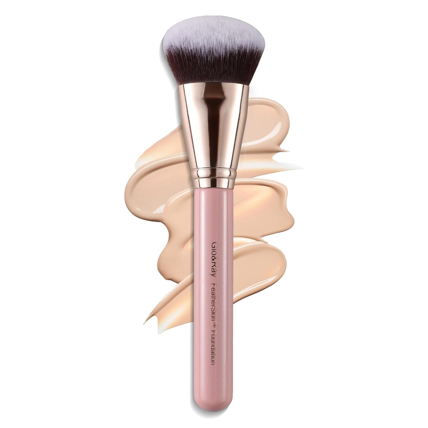 GLO&RAY Flat Angled Kabuki Foundation Brush for Liquid Makeup, Dense Buffing Cream & Powder Foundation Brush for Face, Large Professional Makeup Brushes for Seamless Blending Flawless Coverage, Pink