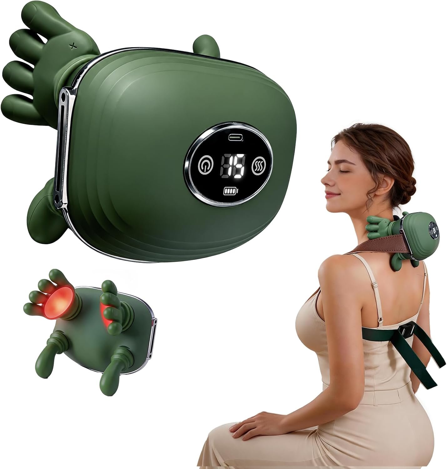 2026 Upgraded Shoulder and Neck Massager with Heat Heated Massager, Neck Massager with Fingers, Shoulder Massager with Hands,2-Level Heated Simulates a Real Palm Massage for Comfort (Green)
