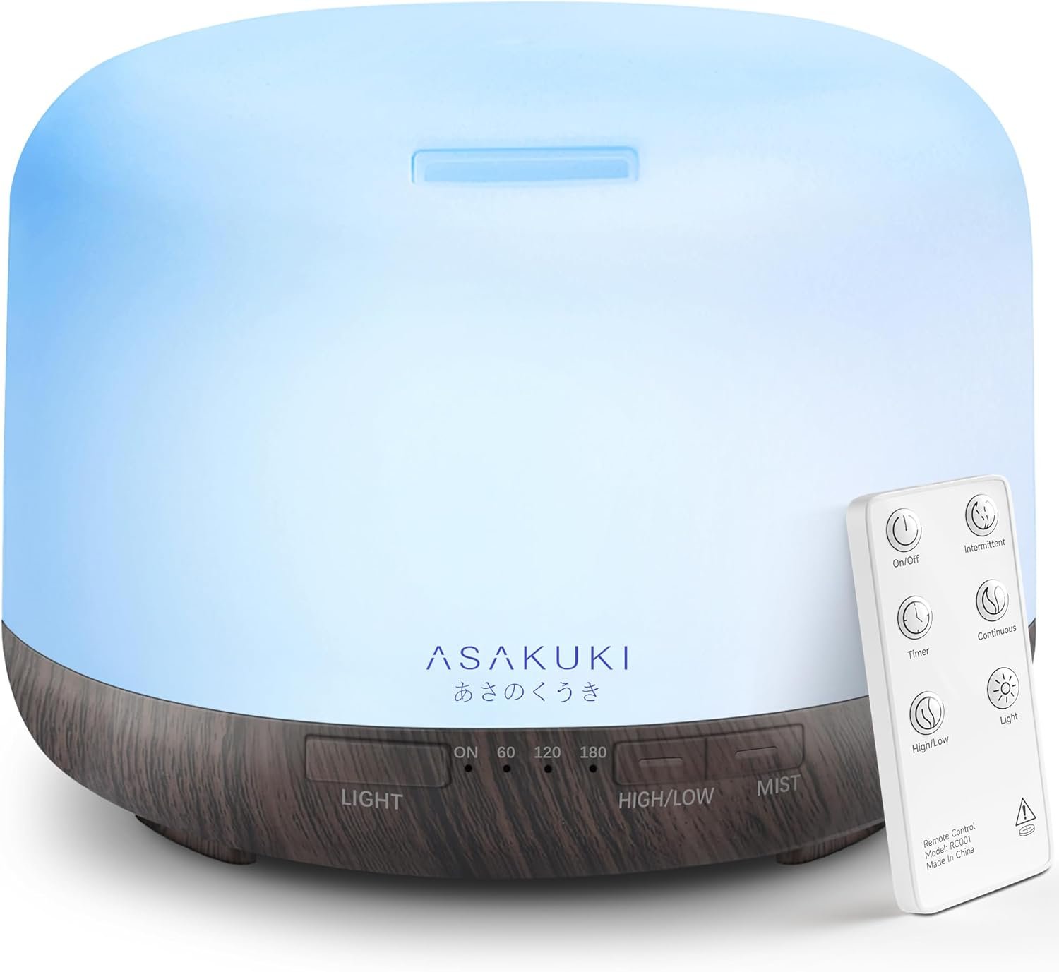 ASAKUKI Essential Oil Diffuser for Home, 500ML Aromatherapy Diffuser Humidifier with Remote Control, 7 Color LED Lights, Quiet Cool Mist Diffuser for Bedroom, Living Room, Office (Dark Brown)