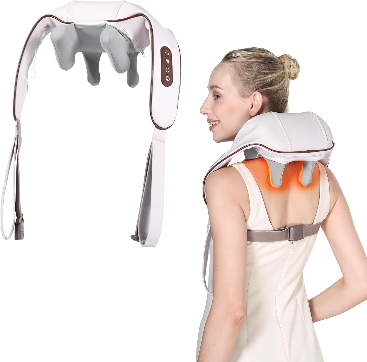 KppeX 4D Deep Cordless Neck Massagers Pillow,Shiatsu Shoulder Massager,Leg and Back Pain Relief Tissue Kneading,Gifts for Men or Women (Onion White)