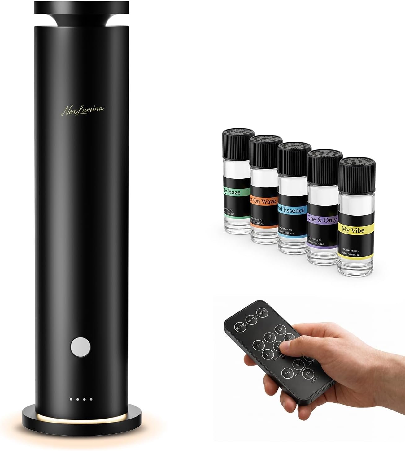 Waterless Scent Diffuser Starter Kit with 5 Essential Oils, Luxury Hotel-Class 1500 Sq Ft Cover Aromatherapy Diffuser Oil Machine, 6 Mist 4.06Oz Air Diffusers for Home Large Room Hotel SPA