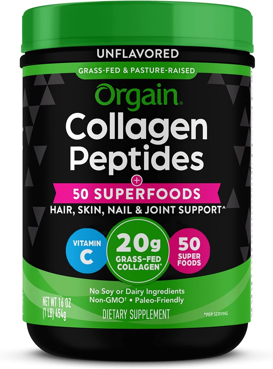 Orgain Hydrolyzed Collagen Powder + 50 Organic Superfoods For Women & Men, 20g Grass Fed Collagen with Vitamin C, Unflavored – Hair, Skin, Nail, & Joint Support Supplement, Non-GMO, Type I & III, 1lb