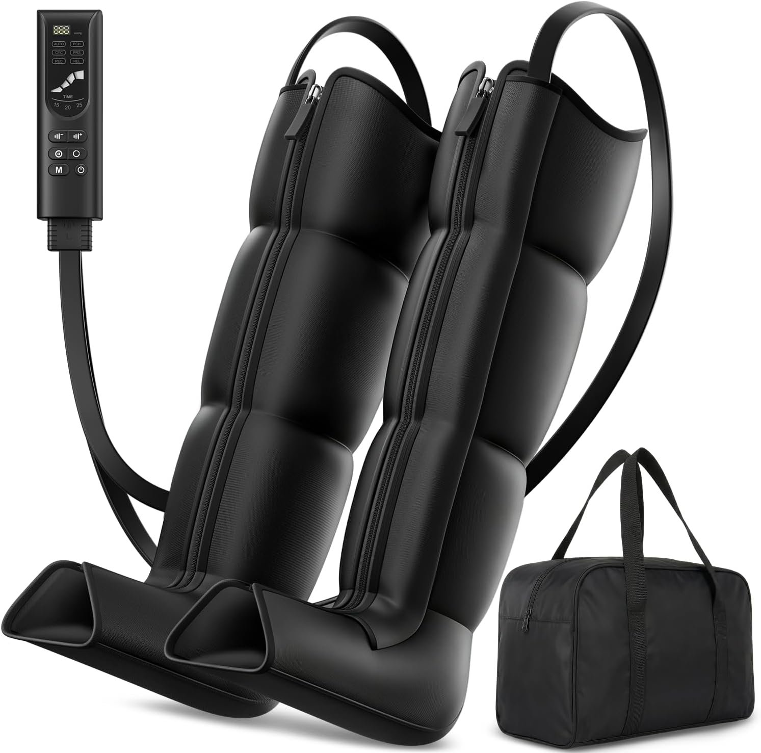 Leg Compression Massager Recovery System – Full-Leg Compression Boots with 8 Intensity 6 Modes for Circulation & Muscle Relief, FSA-HSA Eligible, Gifts for Men & Women, Black Medium