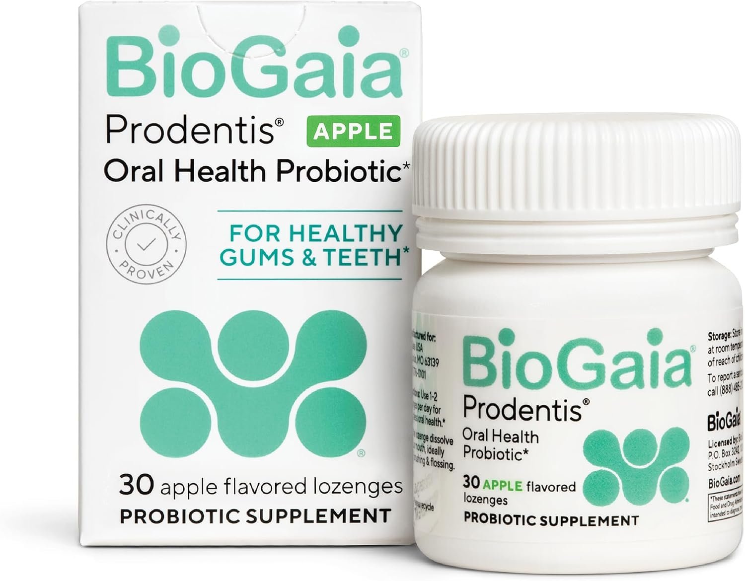 BioGaia Prodentis | Oral Probiotics | Promotes Healthy Gums & Teeth | Defends Against Bad Breath & Dental Problems | Improves Oral Health | Apple Flavored | 30 Dental Probiotic Lozenges