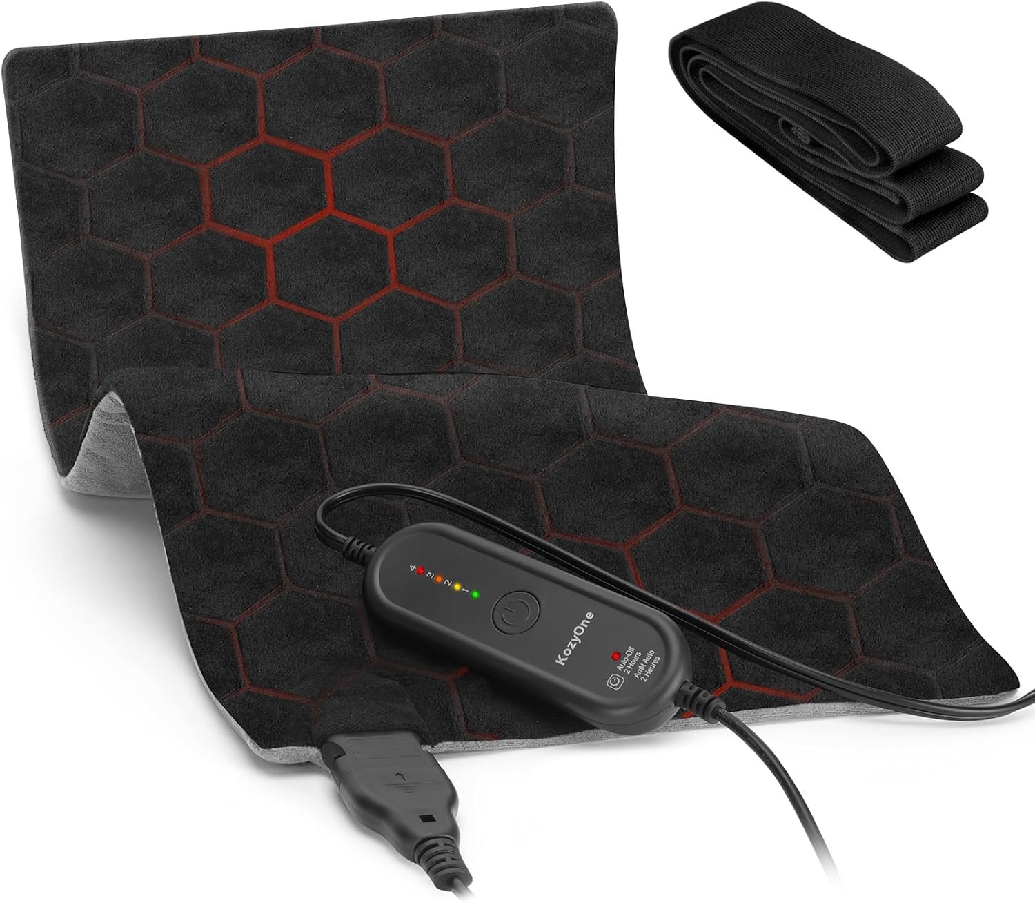 KozyOne Weighted Premium Heating Pad – Far Infrared & Negative Ion Therapy for Pain Relief in Back, Neck, Shoulders, Knees, 4 Heat Settings, Auto-Off, Machine Washable (12″ x 24″)