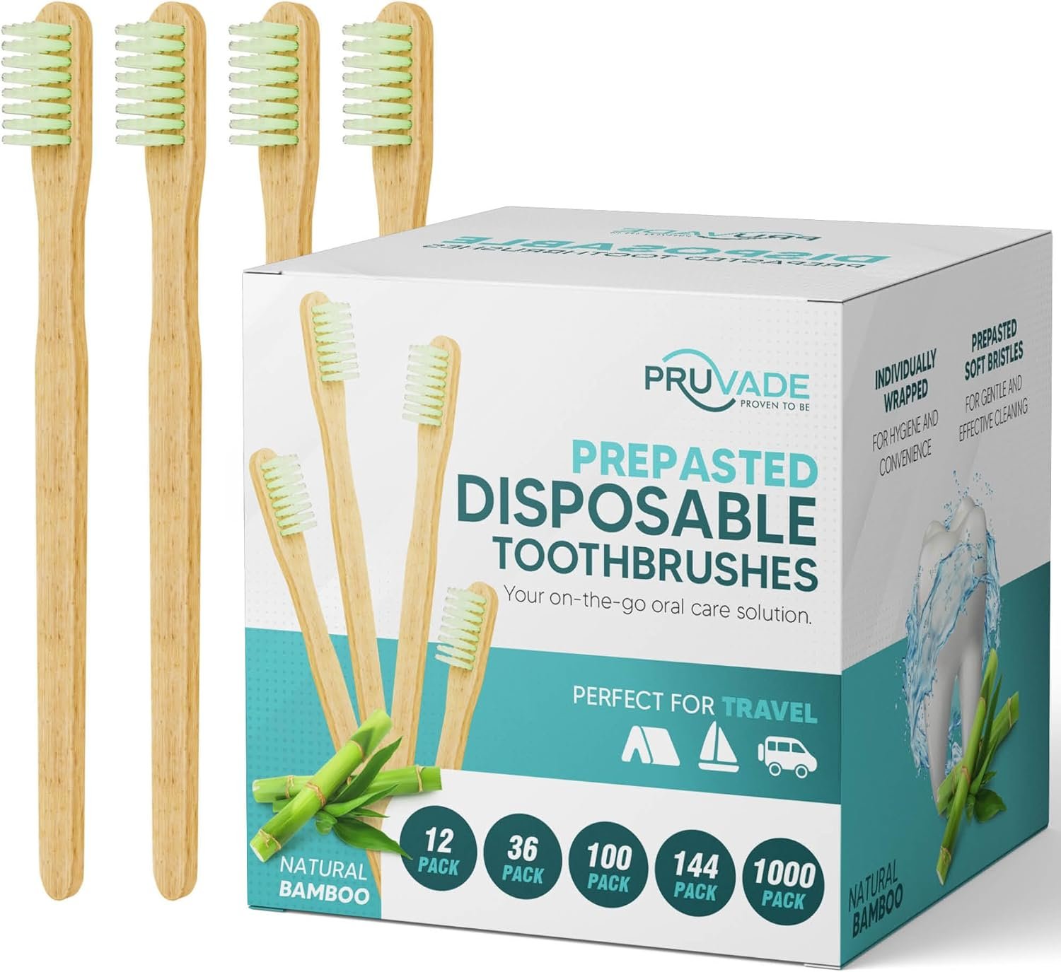 144 Pack Disposable Bamboo Toothbrushes with Toothpaste Built in – Prepasted Toothbrushes Individually Wrapped – Single Use Waterless Tooth Brush with Soft Bristles for Work, Camping, Travel