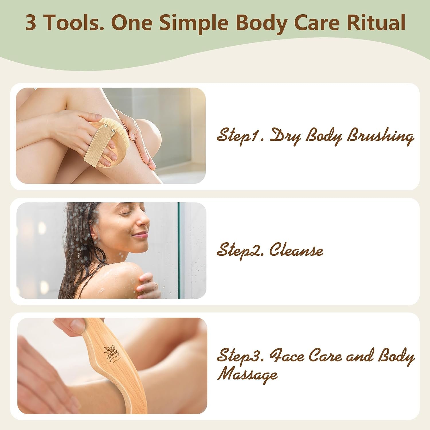 Dry Body Brush Set for Lymphatic Drainage, Round Boar Bristle Dry Brushing Body Brush with Strap, Wood Therapy Kit with Wooden Acupressure Massage Tools for Face Body Gua Sha Sculpting