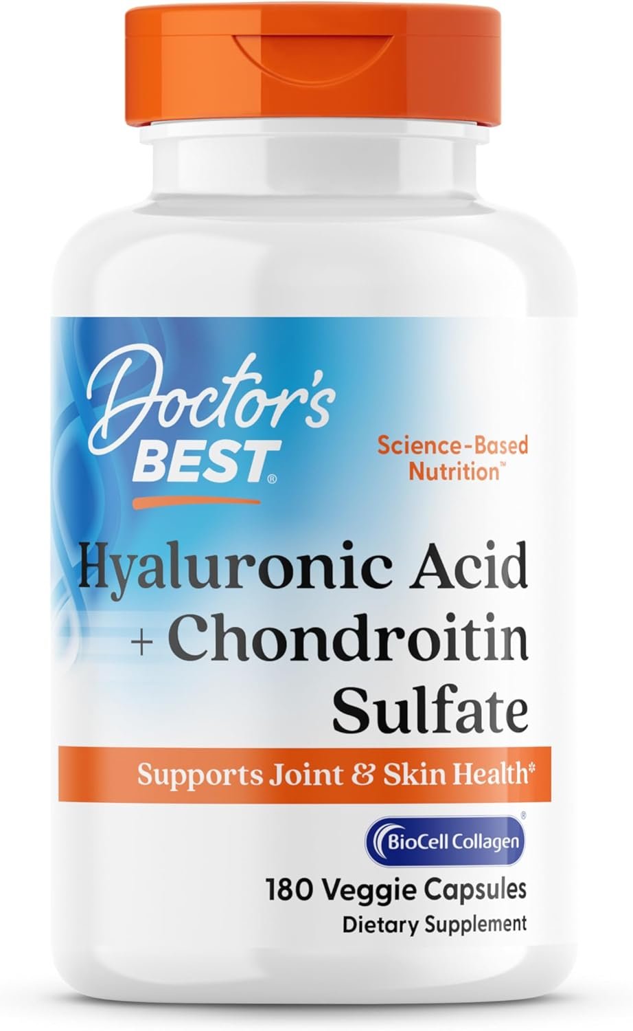 Doctor’s Best Hyaluronic Acid with Chondroitin Sulfate, Featuring BioCell Collagen, Non-GMO, Gluten Free, Soy Free, Joint Support, 180 Count (Pack of 1)