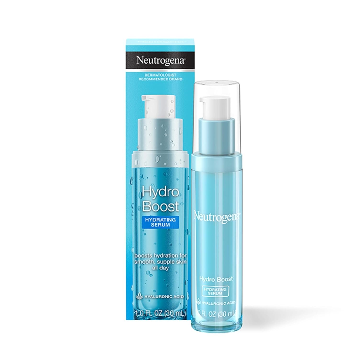 Neutrogena Hydro Boost Hydrating Serum for Face with Purified Hyaluronic Acid Lightweight Oil Free Non Comedogenic Moisturizing Serum for Smooth, Supple Skin, 1.0 fl oz