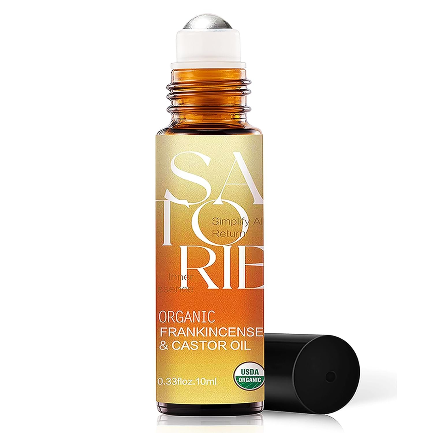 Castor & Frankincense Oil with Rollerball, 100% USDA Organic, Essential Blend Oil Roll-On, Time Eraser Rollerball, for Face, Under Eyes, Moisture, Wrinkles, Dark Circles