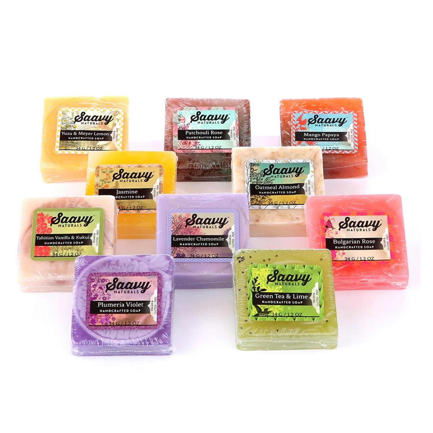 Saavy Naturals Hydrating & Purifying Mini Soap – Plant-Based, Nourishing & Moisturizing Bar Soap Gift Set for Men & Women – Mini Square Shaped Artisan Bar Soaps, 10 pack