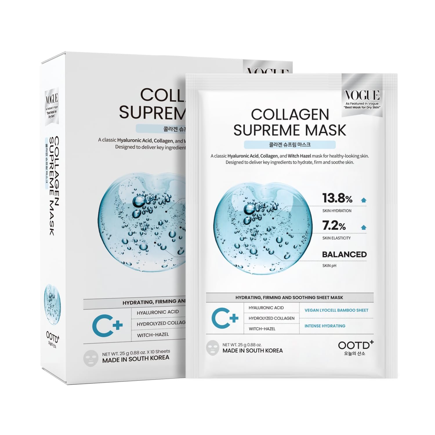 Collagen Hydrating Sheet Masks for Face Korean Anti Aging Mask Sheet for Dry Skin & Sensitive Skin, EVE Vegan, Not Tested on Animals, No Parabens, No Sulfates, Hyaluronic Acid, Witch Hazel (10-Count)
