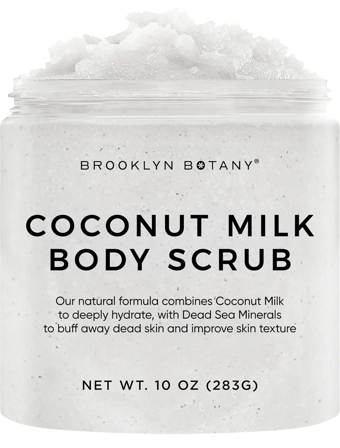 Brooklyn Botany Coconut Milk Body Scrub – Moisturizing and Exfoliating Body, Face, Hand, Foot Scrub – Fights Stretch Marks, Fine Lines, Wrinkles – Great Gifts for Women & Men – 10 oz