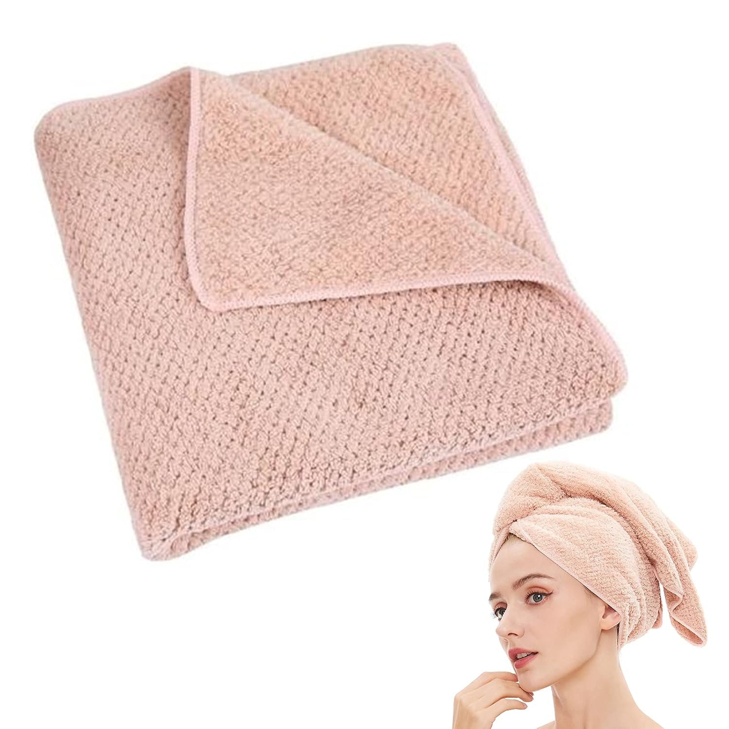 Microfiber Hair Towel Quick Dry Hair Towel Hair Drying Towels Suitable for All Kinds of Hair Ultra Absorbent Long and Thick Hair 20X40inch Lotus Root Pink (1pcs)