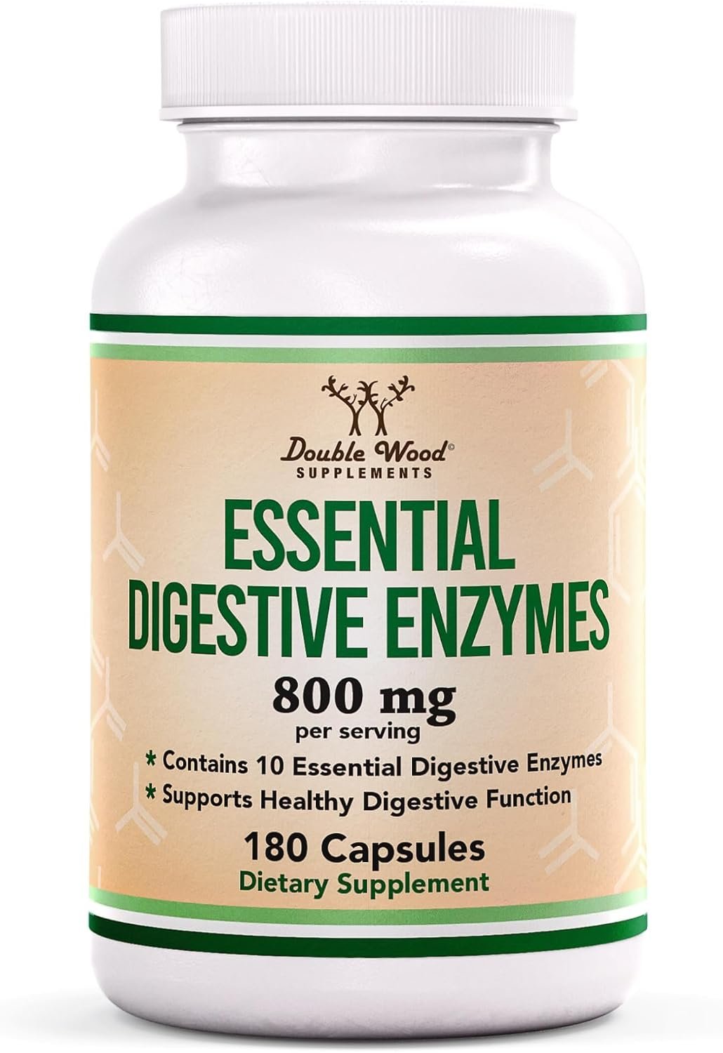 Digestive Enzymes – 800mg Blend of All 10 Most Essential Digestive and Pancreatic Enzymes (Amylase, Lipase, Bromelain, Lactase, Papain, Protease, Cellulase, Maltase, Invertase) by Double Wood