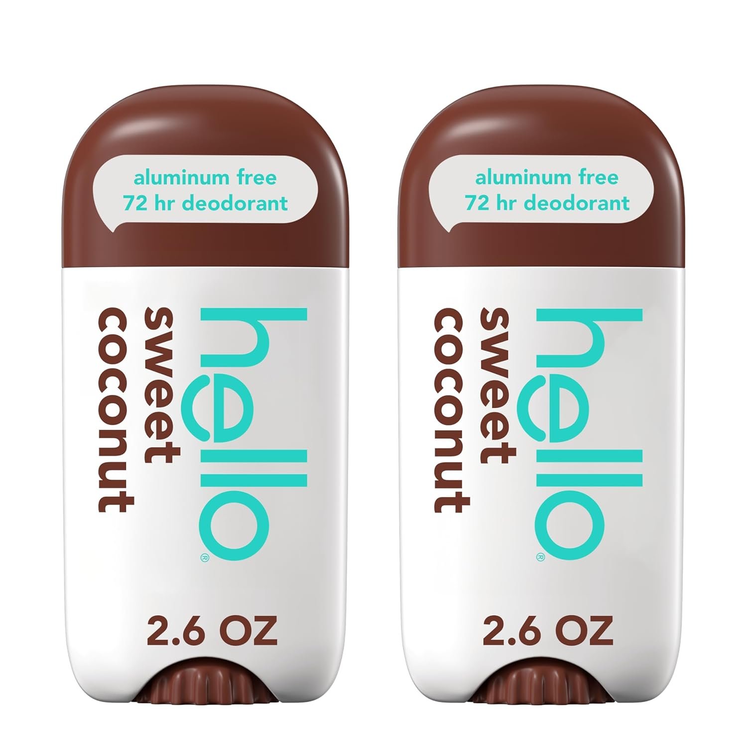 hello Sweet Coconut Aluminum Free Deodorant for Women and Men, 72-Hour Deodorant, Only 9 Ingredients, Baking Soda Free, Enriched with Shea Butter, Vegan, 2.6 oz Stick Deodorant (2 Pack)