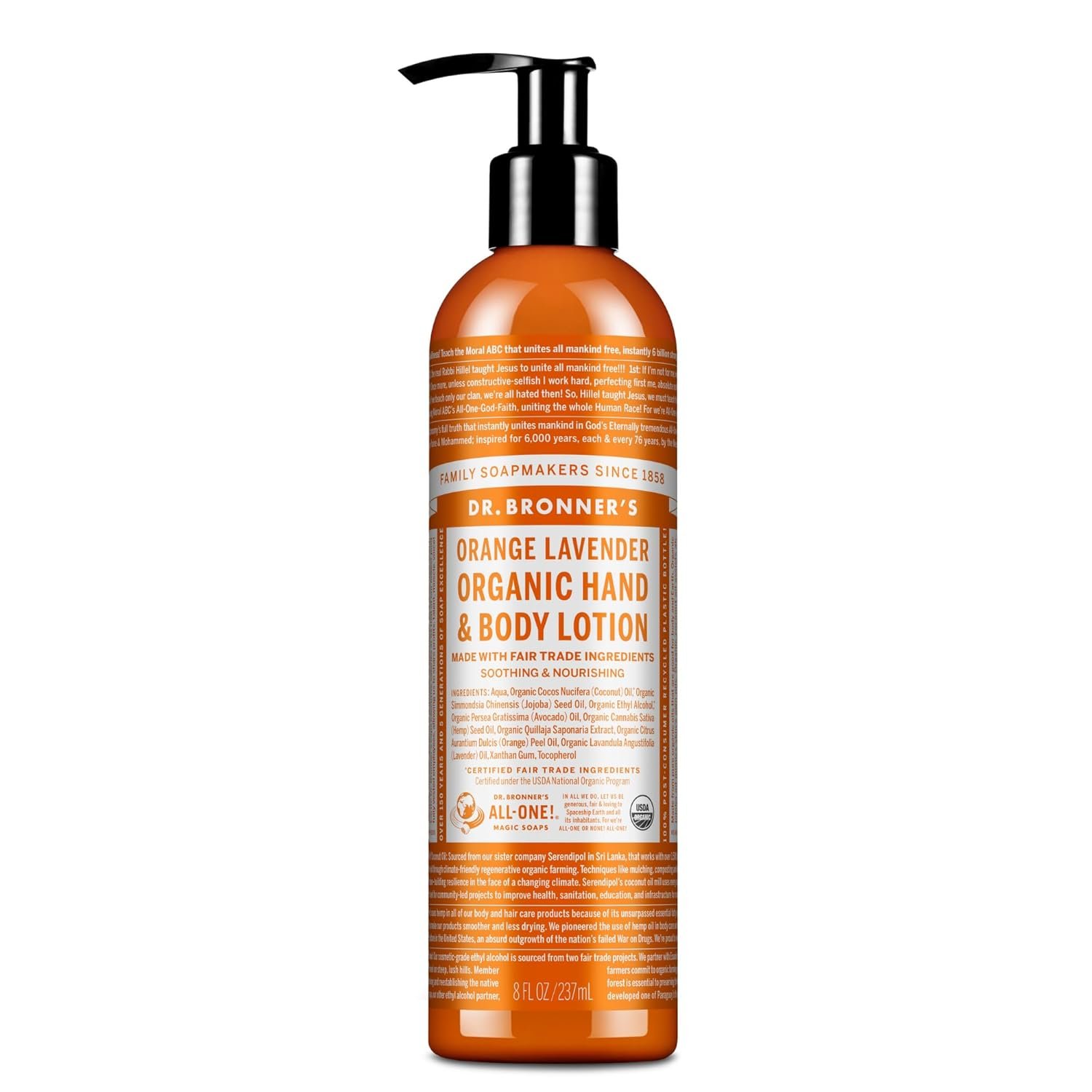 Dr. Bronner’s Organic Lotion (Orange Lavender 8 Ounce) – Organic Moisturizer for Hands, Face & Body – Vegan, Non-GMO