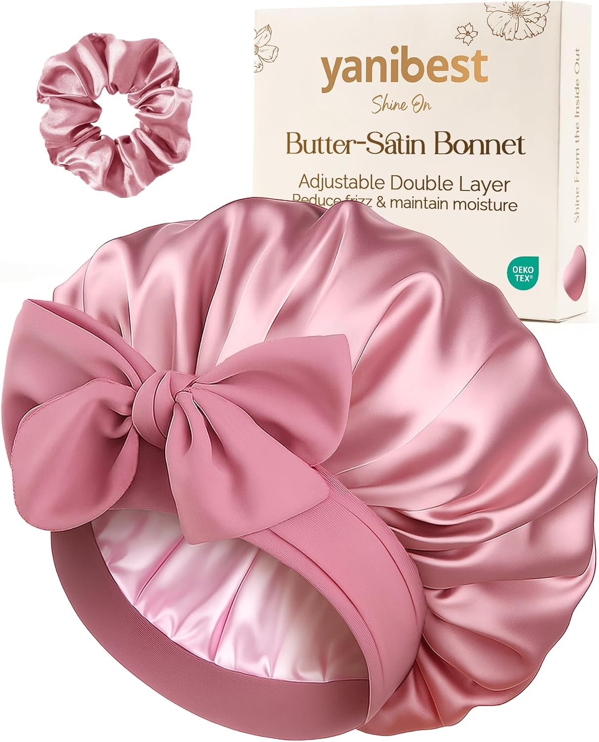 YANIBEST Adjustable Double Layer Satin Bonnet, Silk Hair Bonnet for Sleeping with Elastic Tie Curly Natural Hair Reduce frizz