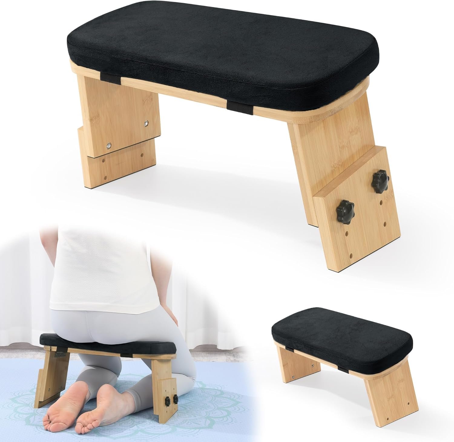 BALAPET Adjustable Height Meditation Bench, Portable Folding Meditation Chair with Velvet Cushion, Ergonomic Meditation Kneeling Stool for Yoga, Mindfulness&Zen Practice(Black)