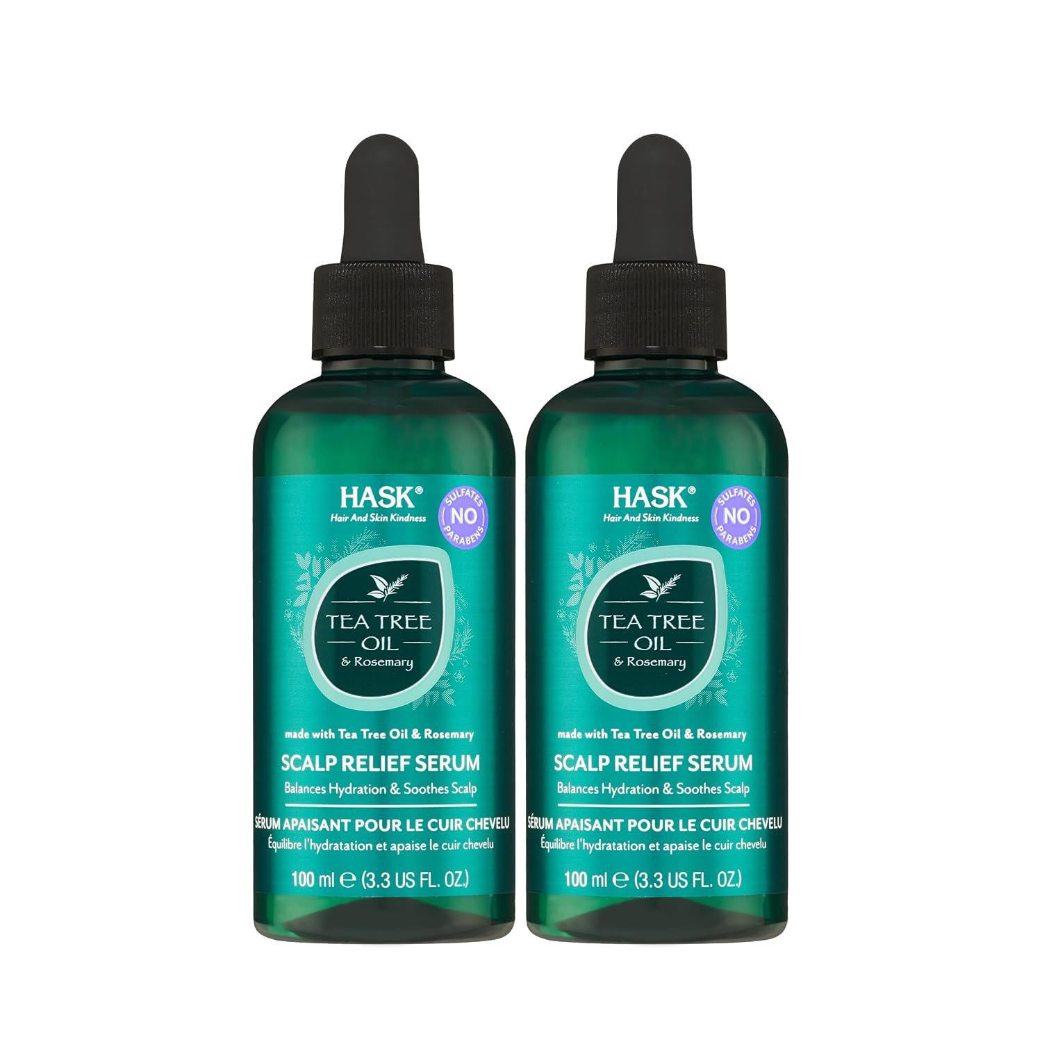 HASK Tea Tree Oil & Rosemary Scalp Relief Serum for All Hair Types, Color Safe, Gluten-Free, Sulfate-Free, Paraben-Free, Cruelty-Free – Pack of 2