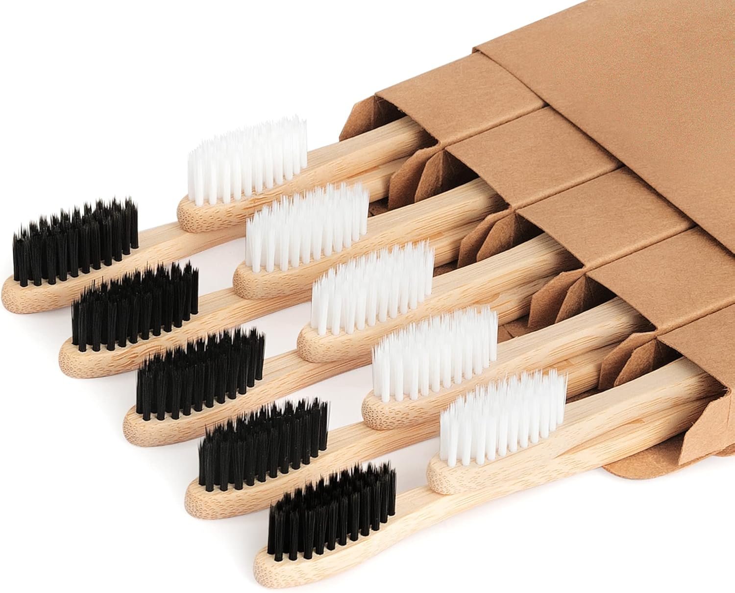 NUDUKO Bamboo Toothbrushes Biodegradable Toothbrush 10 Pack – Eco-Friendly, Natural Wooden Tooth Brush, BPA Free Travel Size Organic Soft Bristle Toothbrush, Soft Toothbrushes for Adults