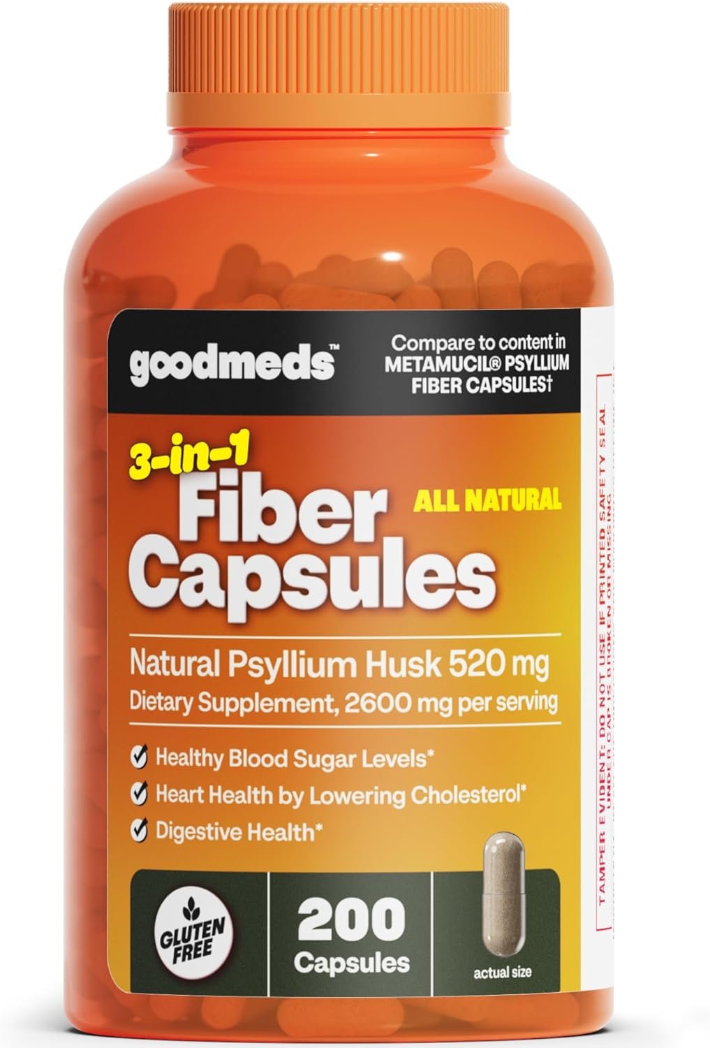 Psyllium Husk Fiber 520mg Capsules Supplement Soluble Dietary Colon Support for Women and Men, Restore Digestive Regularity and Balance (200 Count)