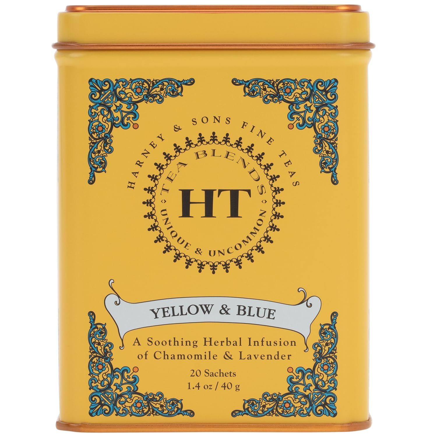 Harney & Sons Master Yellow & Blue Tea Tin – Herbal Blend of Chamomile, Lavender, and Cornflowers – 1.4 Oz, 20 Count