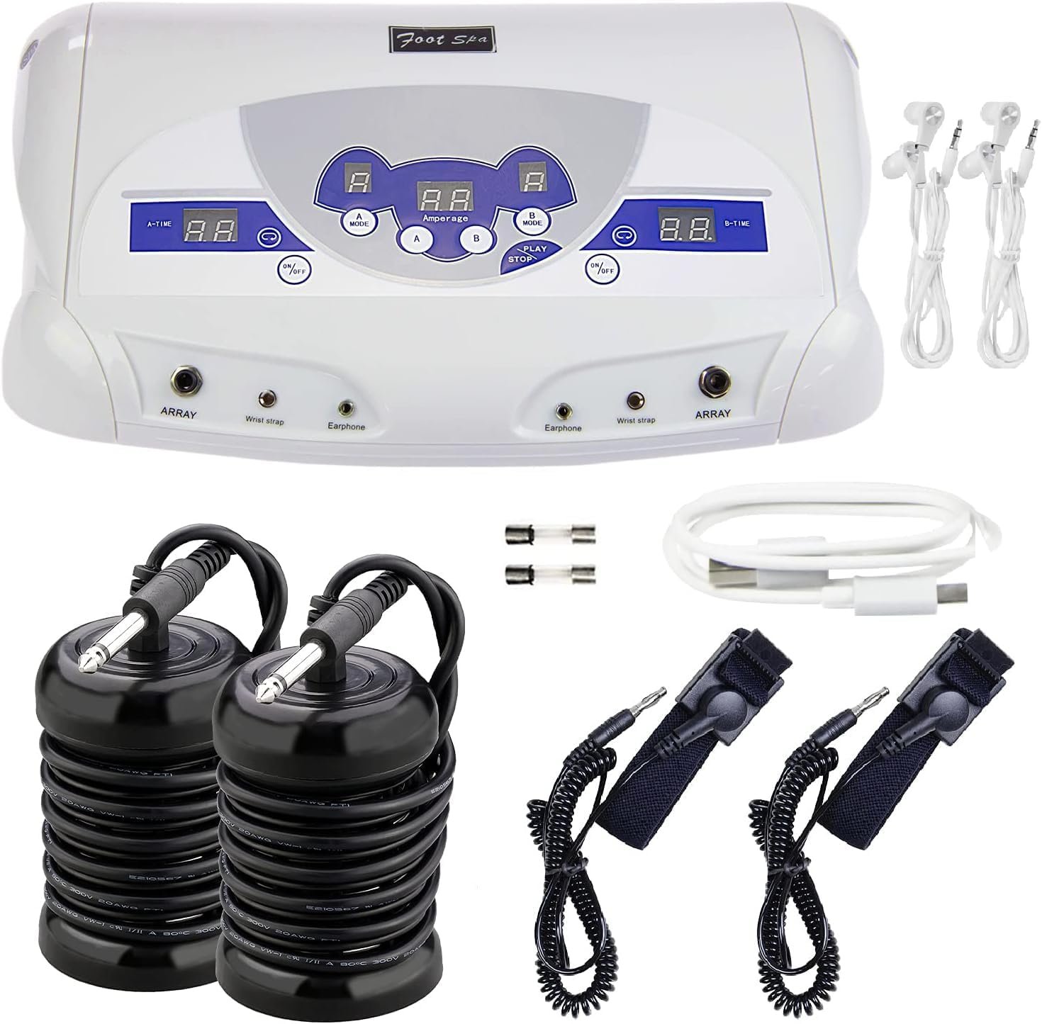 veicomtech Dual Ionic Foot Bath Detox Machine, Ion Detox Foot Bath Spa Cleanse System for 2 Users, Foot Detox Machine with MP3 Music Player, 2 Array, 2 Wrist Band, 5 Liners
