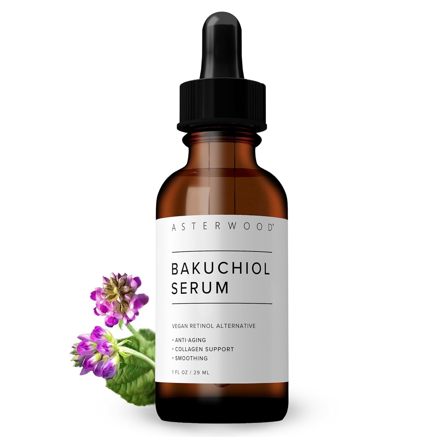 Asterwood Bakuchiol Serum for Face – Retinol Alternative – Plumping, Anti-Aging, Wrinkle Reducing – Fragrance-Free – 1 Fl Oz