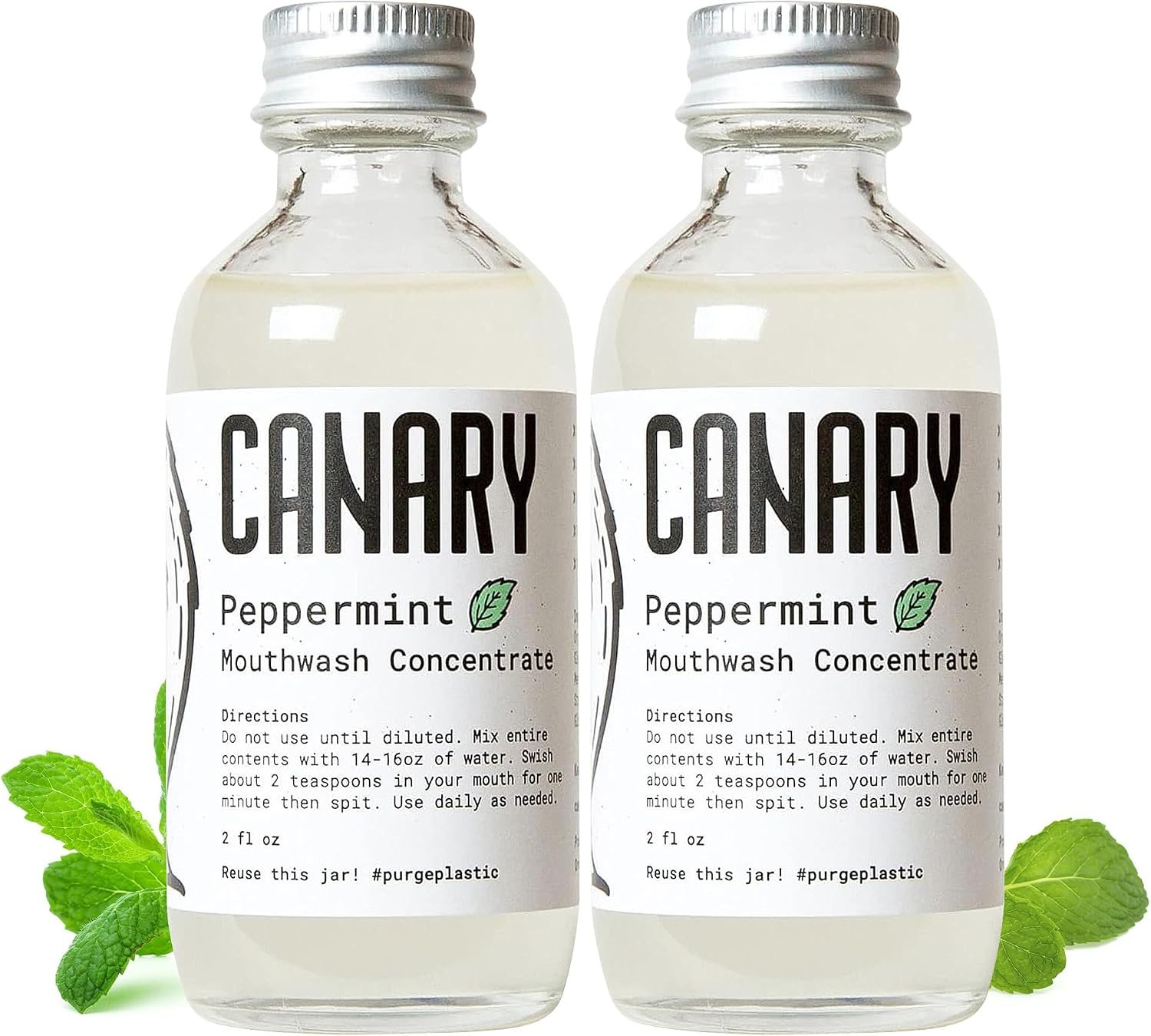 Canary Xylitol Mouthwash Concentrate – Peppermint | Natural Mouthwash, Fluoride Free | Alcohol Free Oral Rinse for Bad Breath & Gum Health | Zero Waste, 2 Fl Oz (Pack of 2) Makes 16 oz