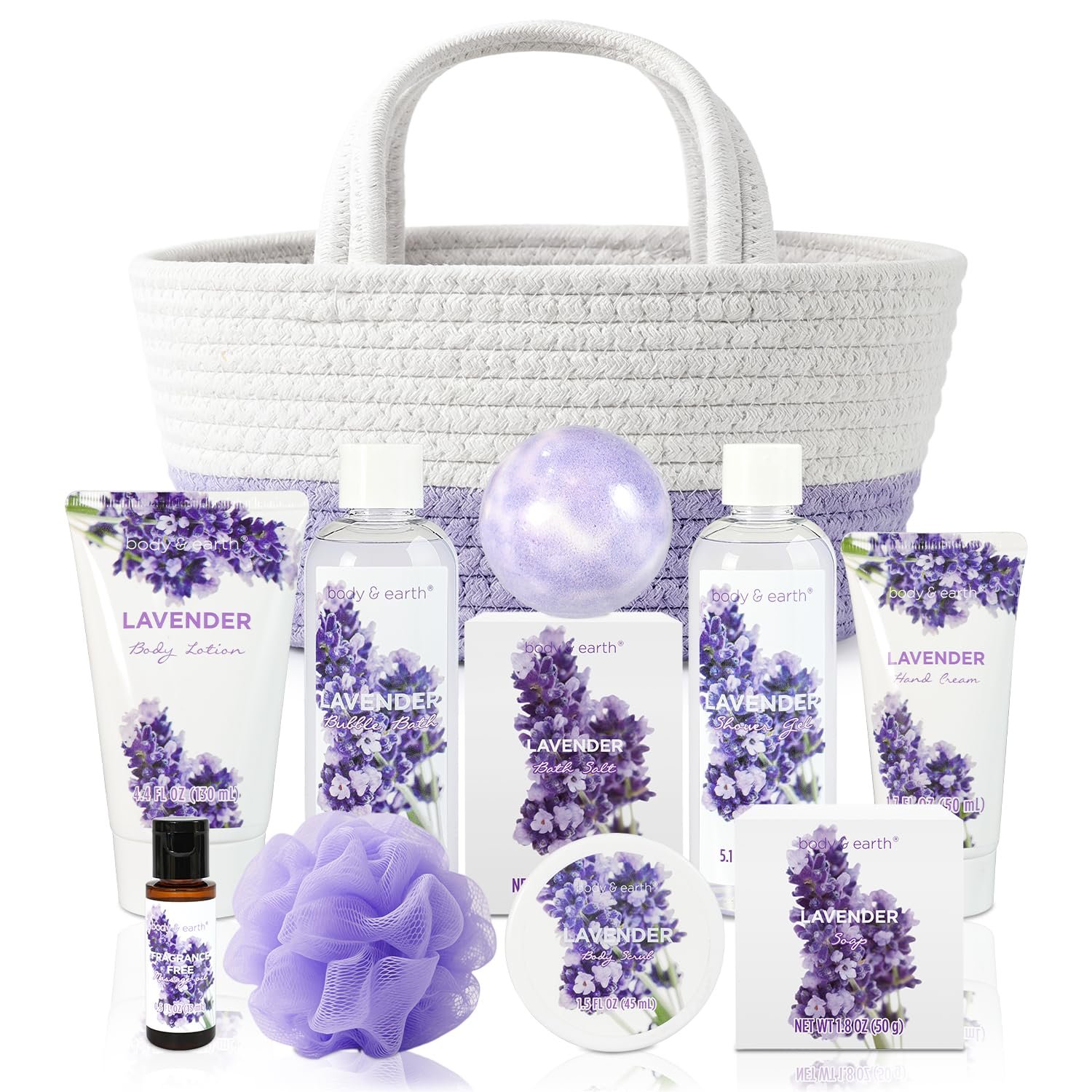 BODY & EARTH Spa Gift Baskets for Women 11pcs Lavender Gift Sets with Bubble Bath, Shower Gel, Body Lotion, Mom Birthday Gifts, Spa Kit, Purple Gift for Her, Mothers Day Gifts for Mom