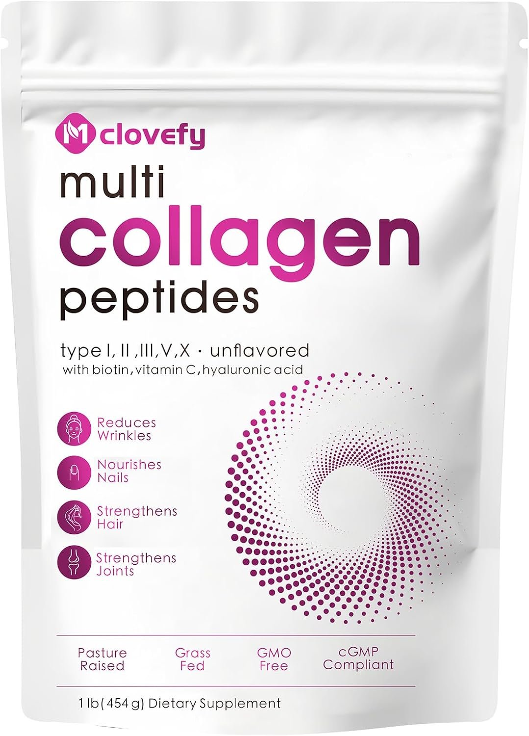 Multi Collagen Peptides Powder, 16 Oz (41 Servings) – Protein Supplement, Type I, II, III, V, X with Hyaluronic Acid, Vitamin C and Biotin, Unflavored, Easily Mixes in Drinks