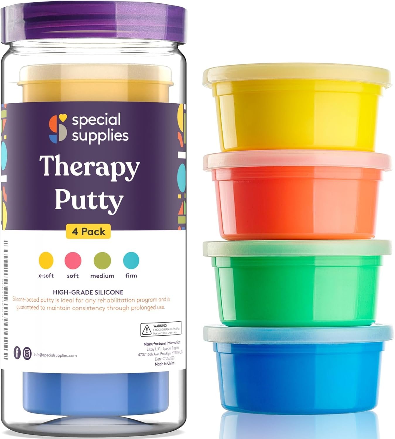 Special Supplies Therapy Putty for Teens and Adults – Resistive Hand Exercise Stress Relief Therapy Putty Kit, Set of 4 Strengths, Three Ounces of Each Putty (Primary Colors)