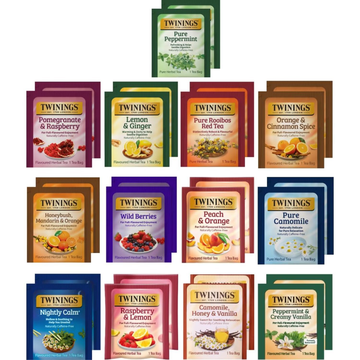 Twinings Herbal Tea Variety Pack – 26 Individually Wrapped Herbal Tea Bags Variety Pack Sampler, 13 Flavors, Caffeine Free (1 Count (Pack of 26))