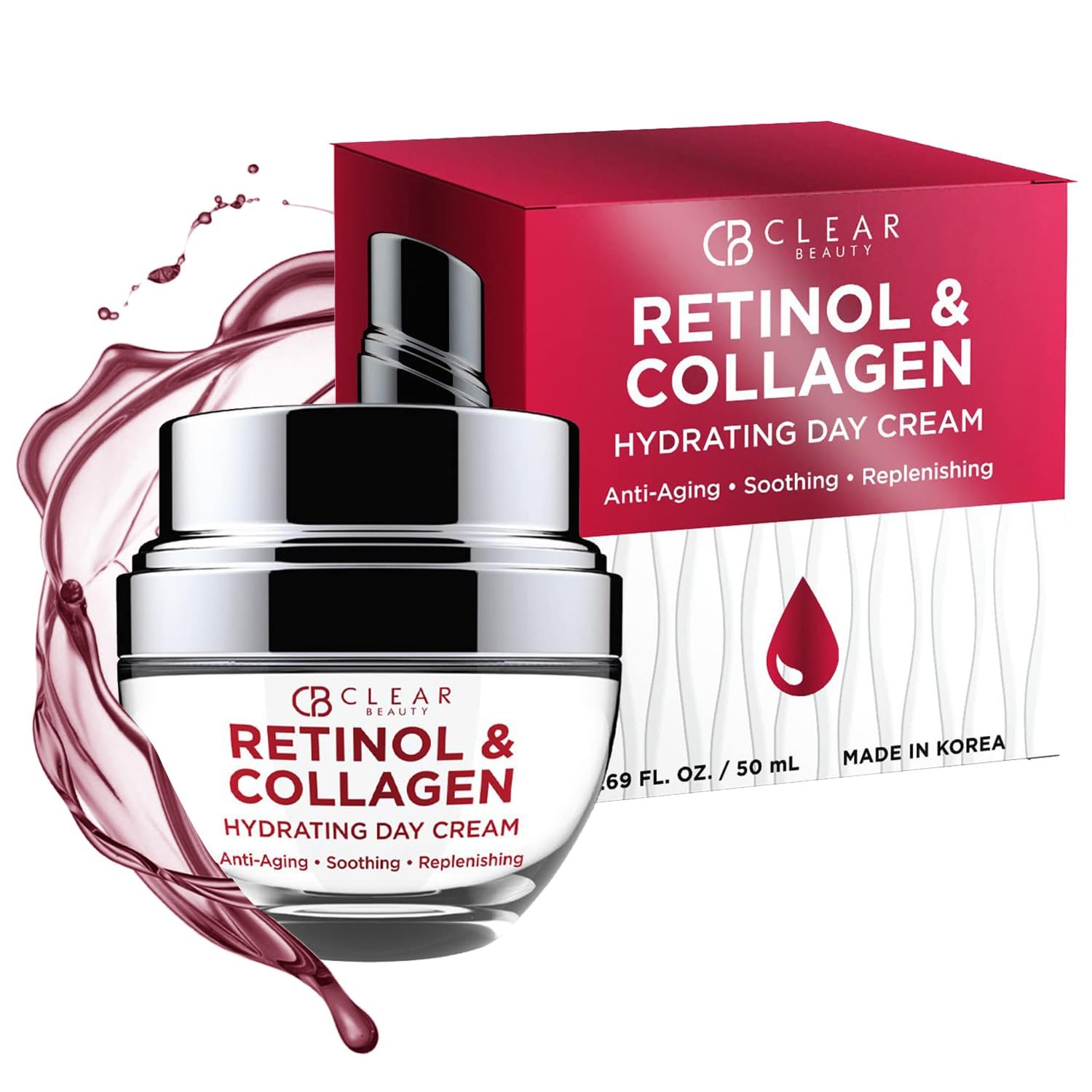 Clear Beauty Retinol & Collagen Face Moisturizer – Dermatologist Tested, Anti Aging Korean Skin Care – Firming Day Cream, Smooths Lines, Hydrates & Minimizes Pores – Vegan, Clean Beauty – 1.69 Fl Oz