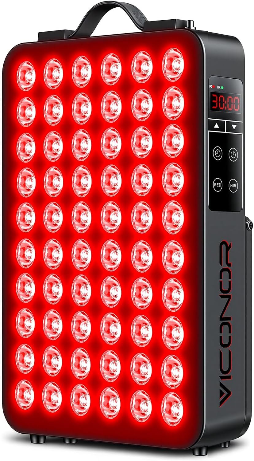 Red Light Therapy for Body, 660nm 850nm Near Infrared Light Therapy Panel, 60 Dual Chip LED Device with 300W of Power, Ideal for Body, Face, Improve Sleep, Skin Health, Includes Hanging Kit & Handle