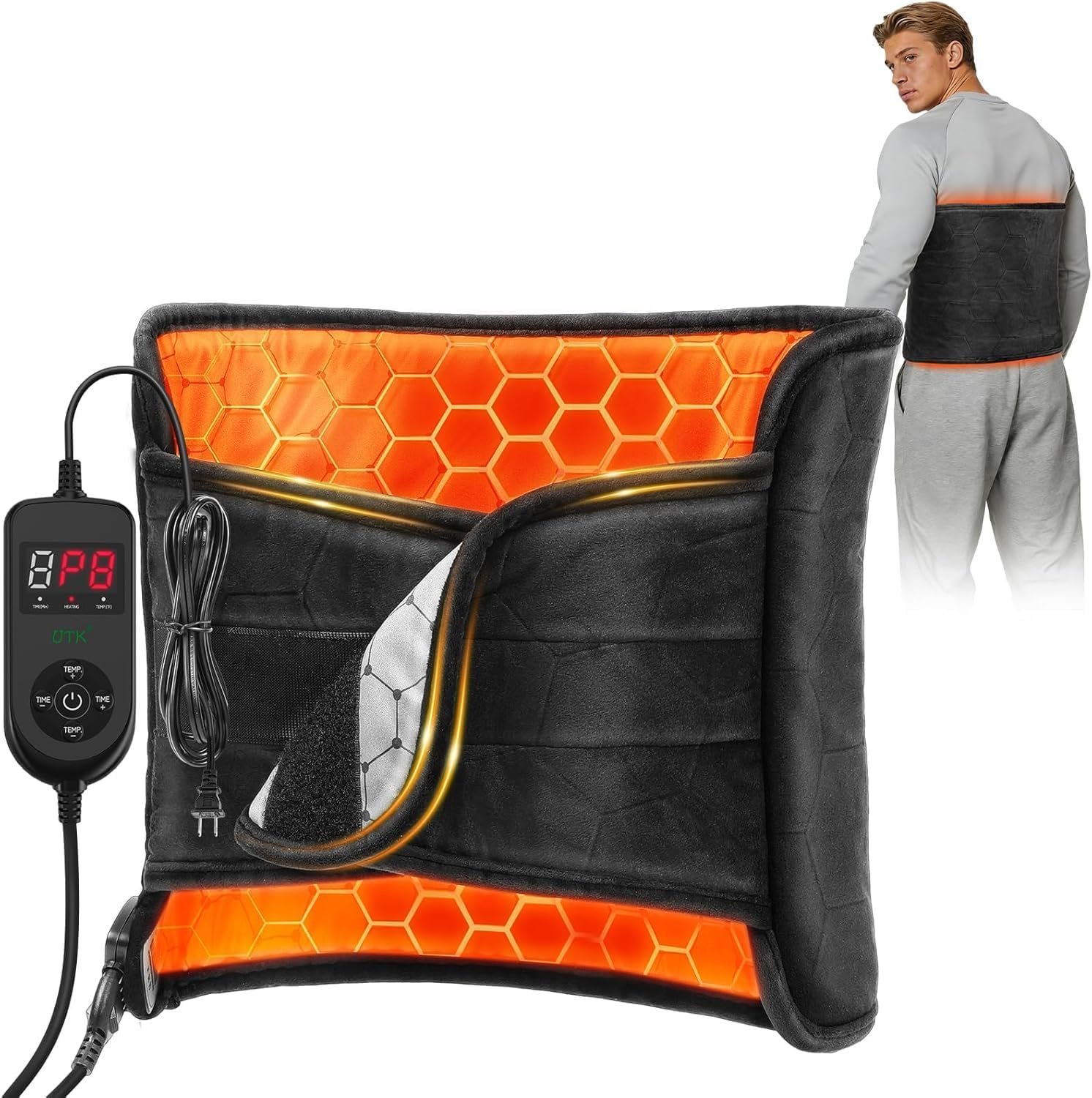 Hot Heating Pad for Back: 160℉ Extra Hot 3s Fast Heating Far Infrared Deep Penetration Muscle – Deeper Relief for Chronic Lower Back Pain for Women Men Elderly 8 Temps 4H Auto Off Washable