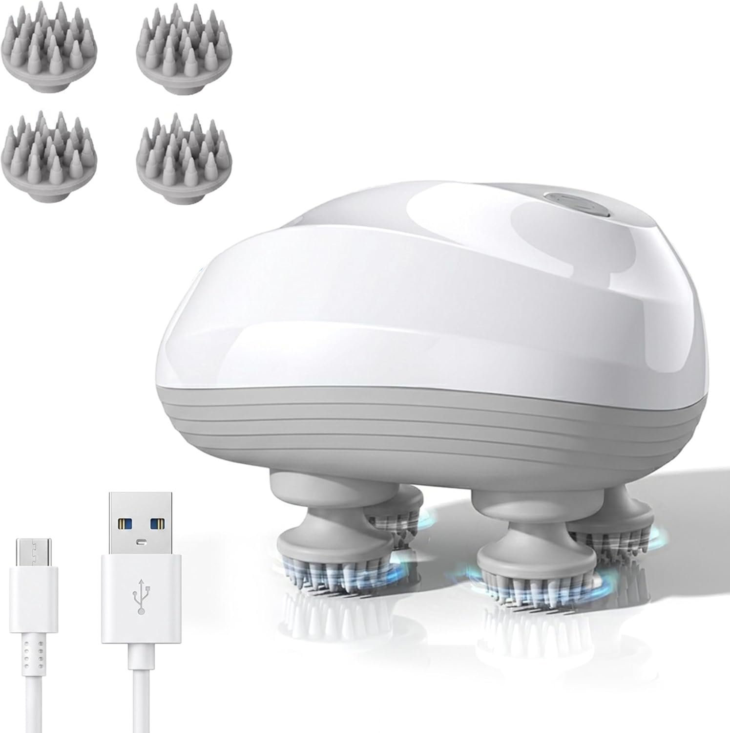 361 Electric Scalp Massager – Waterproof Head Scratcher with 96 Kneading Nodes. Portable Handheld for Hair Growth, Stress Relief & Body Massage. Rechargeable Gift for Men & Women (White)