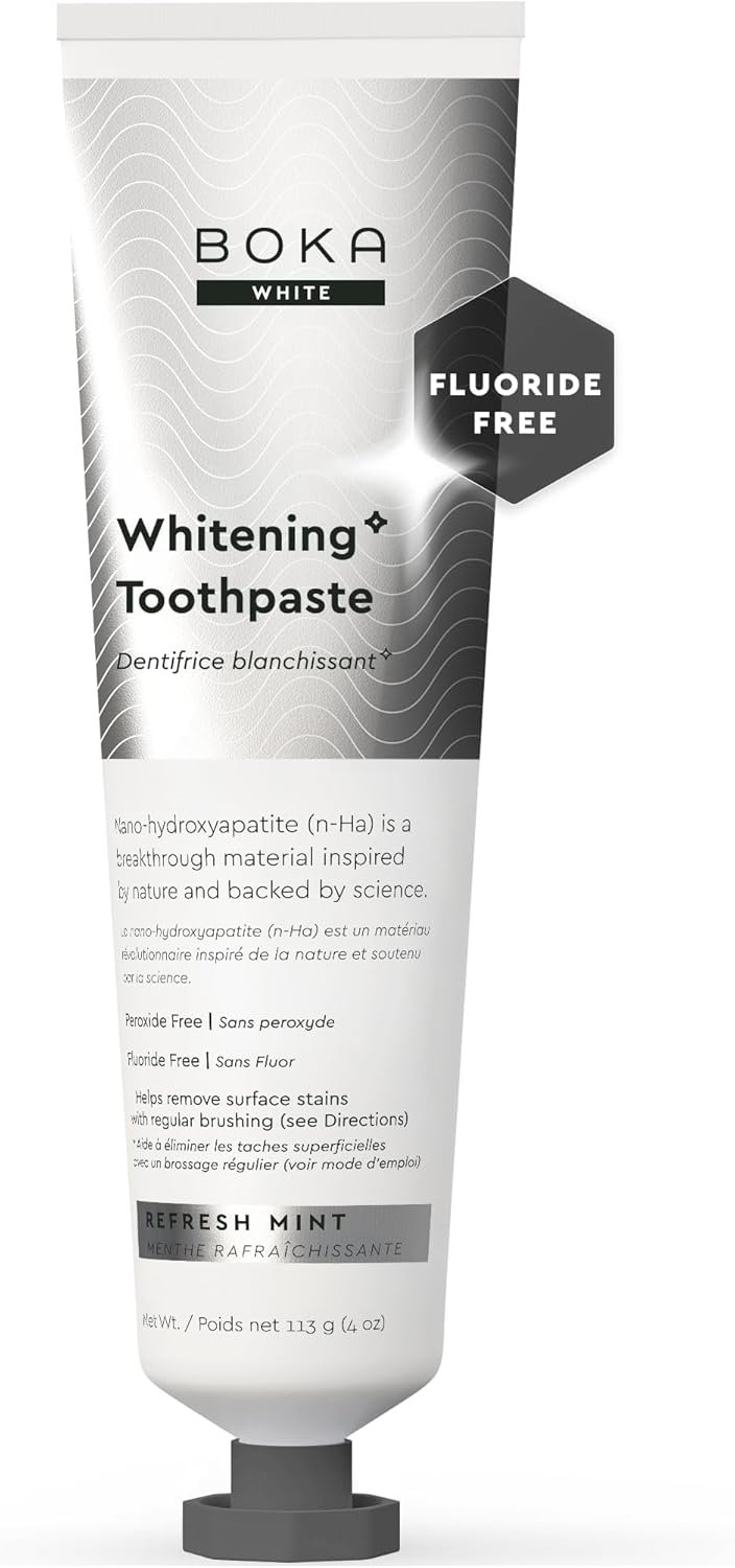 Boka Fluoride Free Toothpaste, Nano Hydroxyapatite Toothpaste, Appropriate for Sensitive Teeth, for Adult, Kids Oral Care – Whitening* Refresh Mint, 4 Fl Oz 1Pk