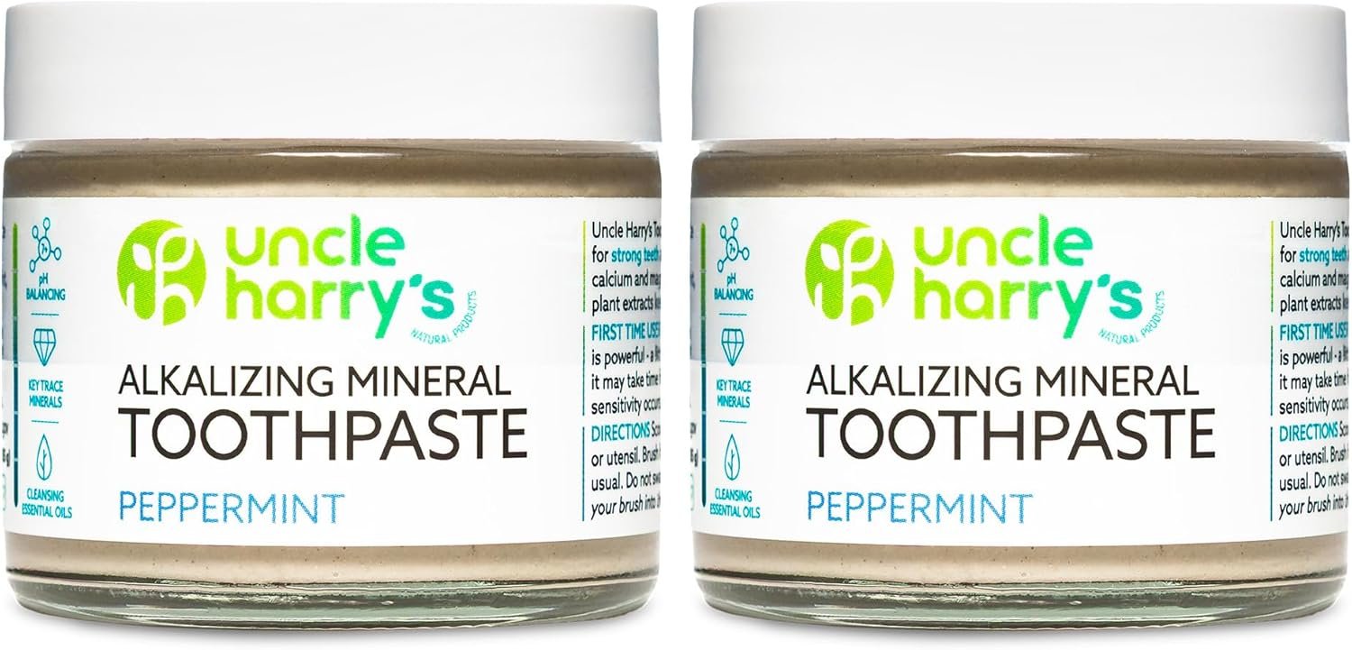 Uncle Harry’s Peppermint Remineralizing Toothpaste | Natural Whitening Tooth Paste Freshens Breath & Promotes Enamel | Vegan Fluoride Free Toothpaste (2 Pack)