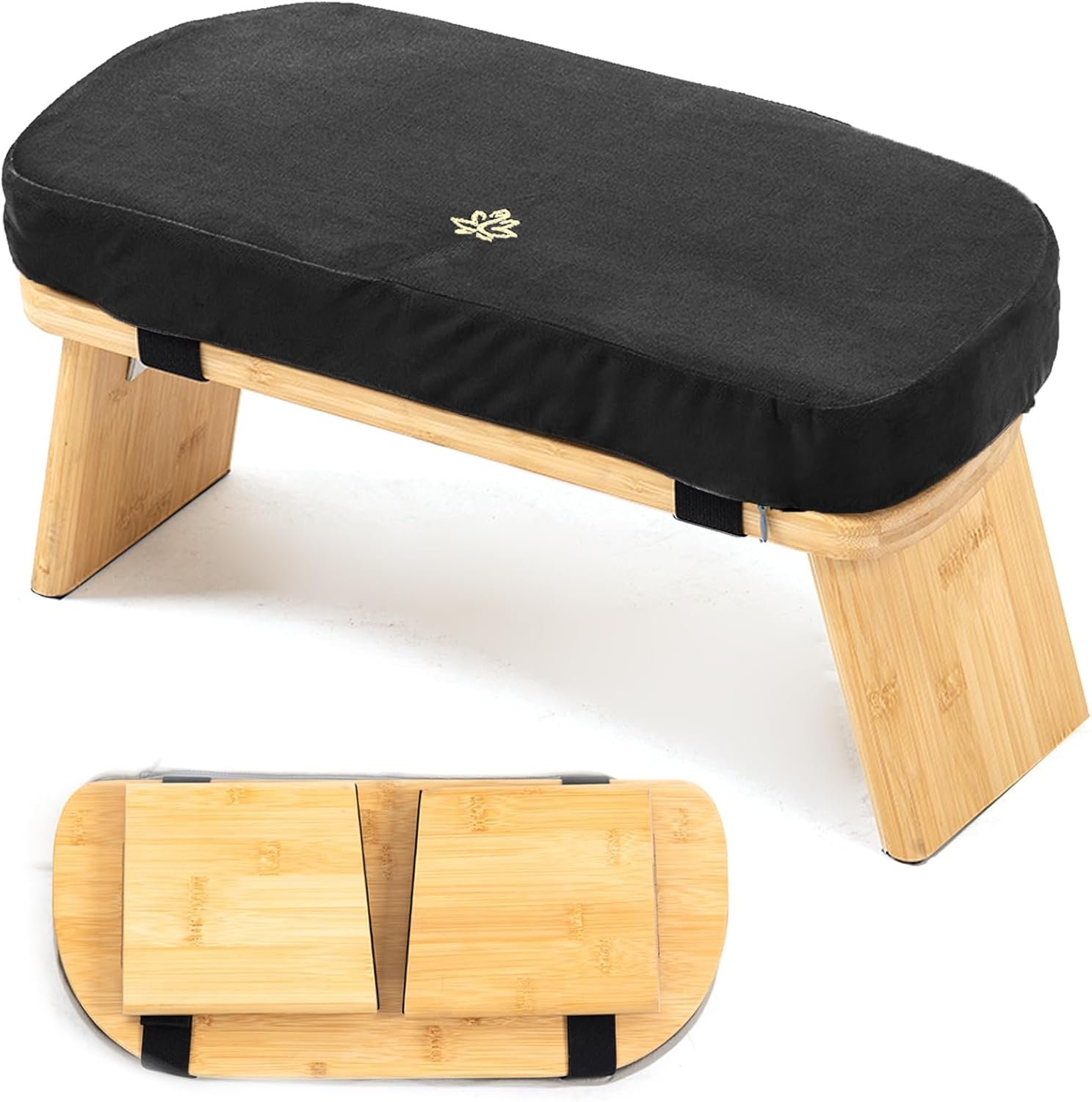 Meditation Bench, Bamboo Meditation Stool, Folding Kneeling Meditation Bench, Seiza Prayer Bench, Prayer Bench with Meditation Cushion, Kneeling Stool(Black)
