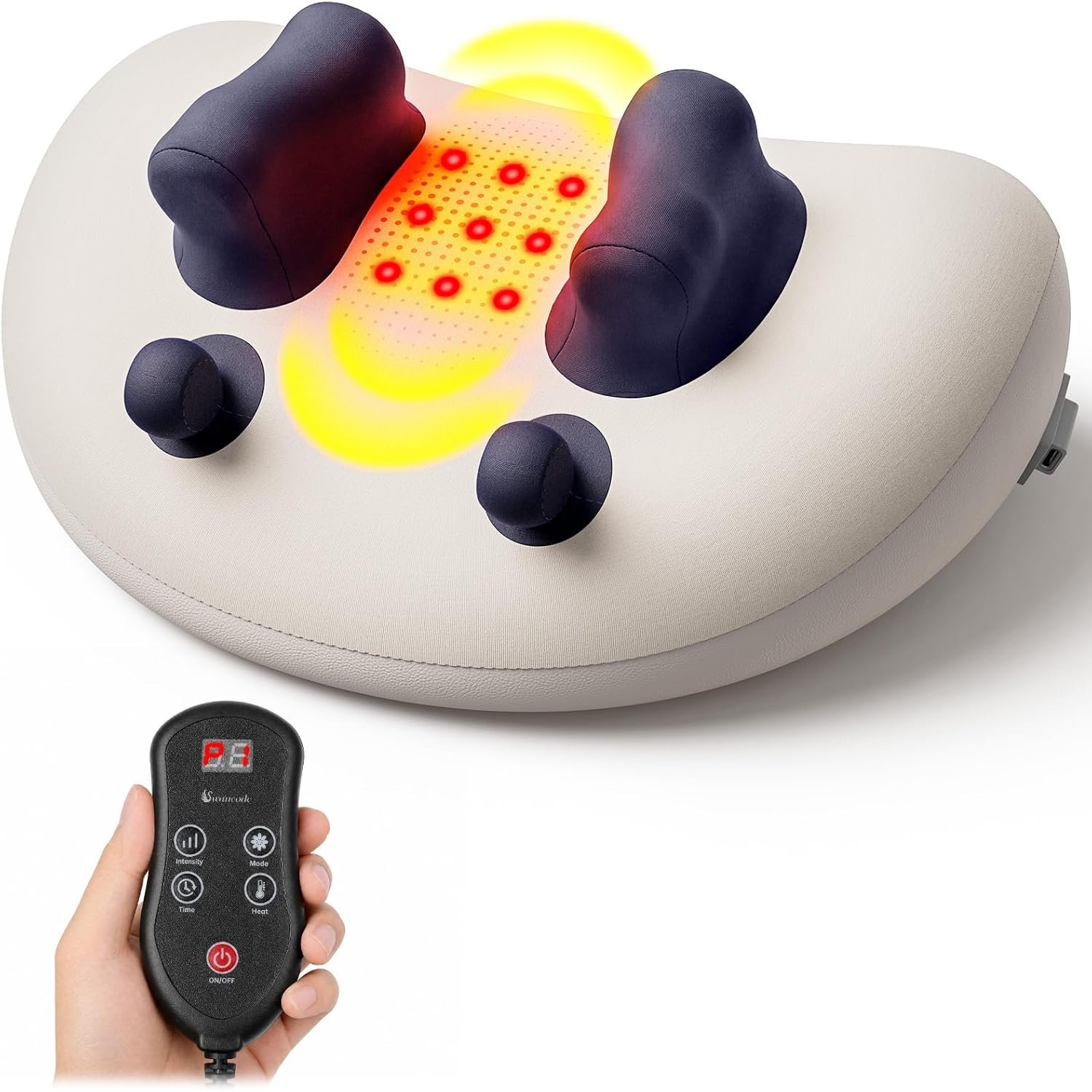 Upgraded Deep Tissue Neck Massager Pillow with Heat, Shiatsu Kneading Neck & Shoulder Massager for Pain Relief, Cordless Portable Massage Pillow for Home Office & Car, Grey & Blue