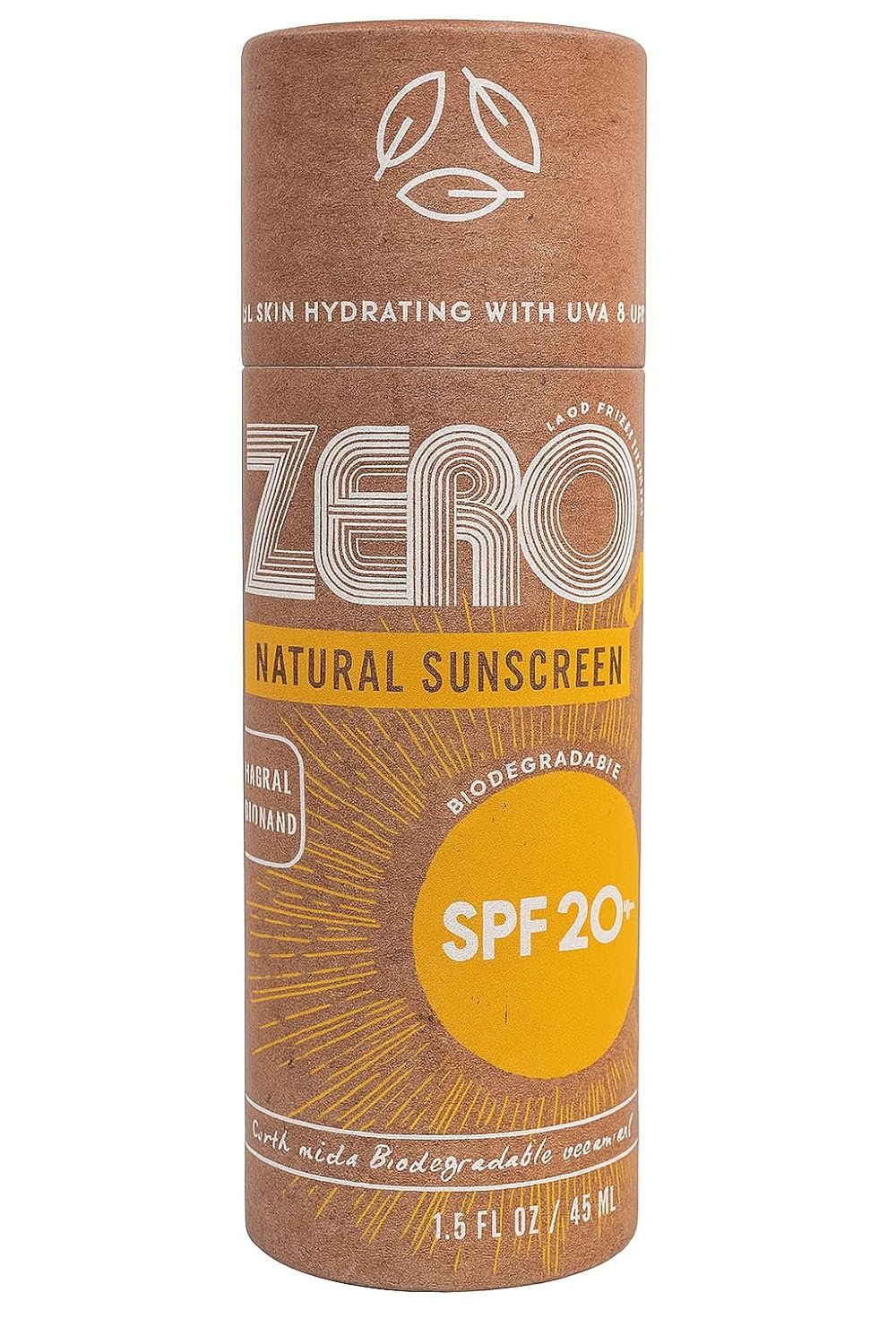 ZERO Waste 100% Plastic Free Natural Sunscreen Stick, SPF 20 Reef Safe and Kid Friendly, Water Resistant, Push Up Cardboard Tube, Sunblock Made From Beeswax, Shea Butter and Coconut Oil, 1.5 Oz