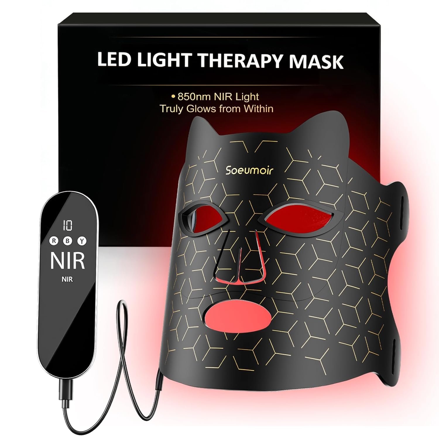 Red Light Therapy Mask for Face, LED Face Mask Light Therapy with Near-Infrared 850nm, Red Light Mask, USB C Rechargeable Mask for Home Working Travel Yoga