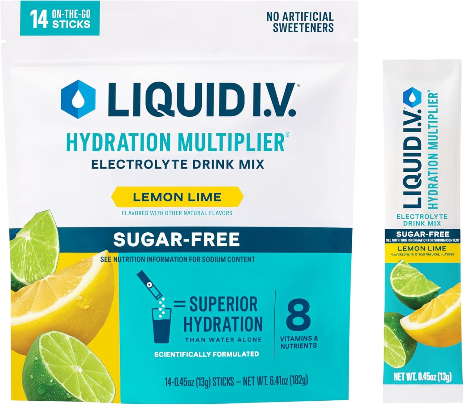 Liquid I.V. Hydration Multiplier Sugar-Free – Lemon Lime | Electrolyte Powder Drink Mix | 1 Pack (14 Servings)