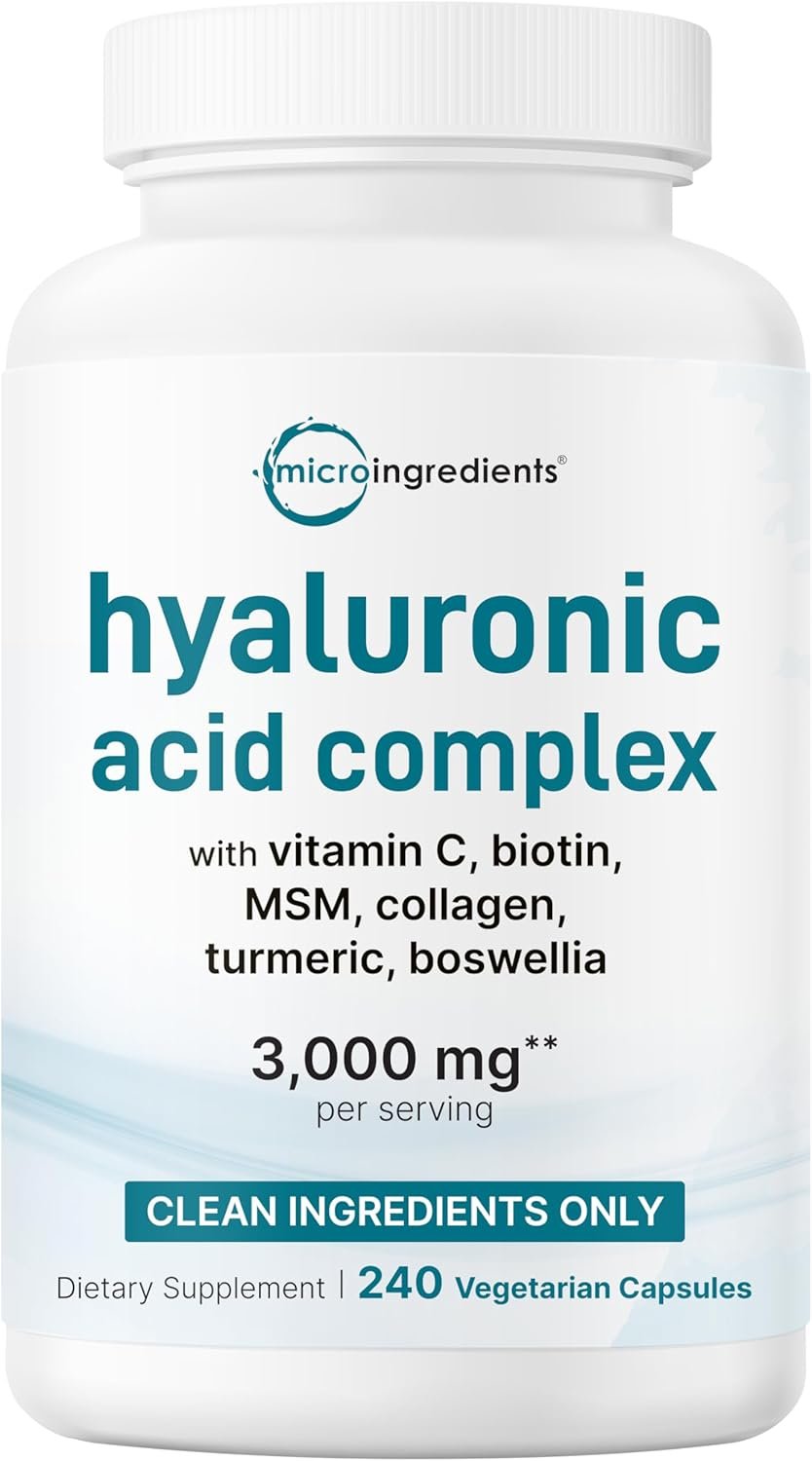Micro Ingredients Hyaluronic Acid Complex, 240 Vegetarian Capsules | with Collagen, MSM, Vitamin C, Biotin, Turmeric & Boswellia | Non-GMO, Filler-Free, cGMP Manufactured & Lab Tested