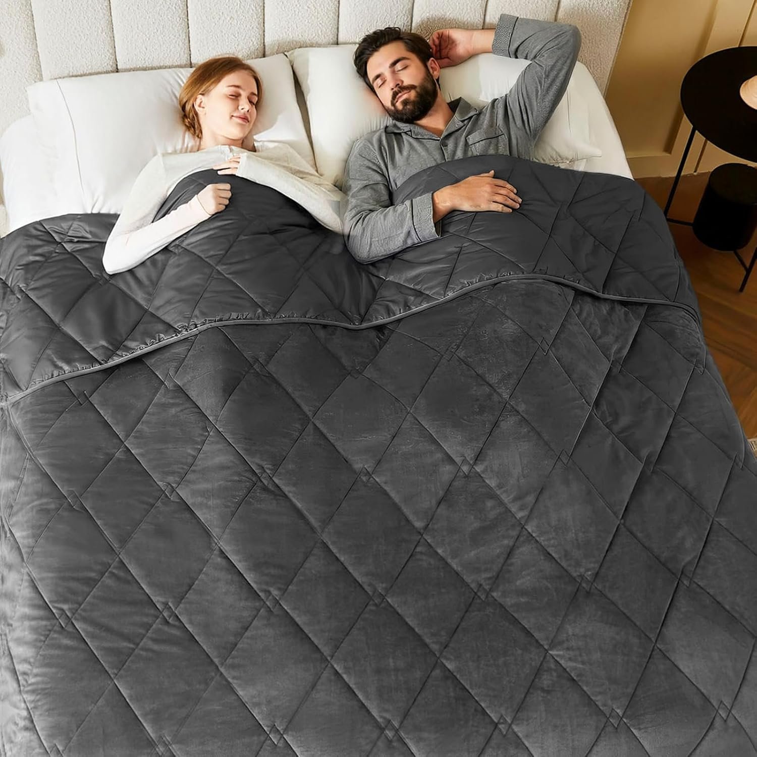 L’AGRATY King Size Weighted Blanket for Adults 30lbs, 88″x104″ — Cooling Breathable Heavy Blanket with Glass Beads for Sleeping Perfect for Hot Sleepers & Couples Machine Washable All-Season Grey