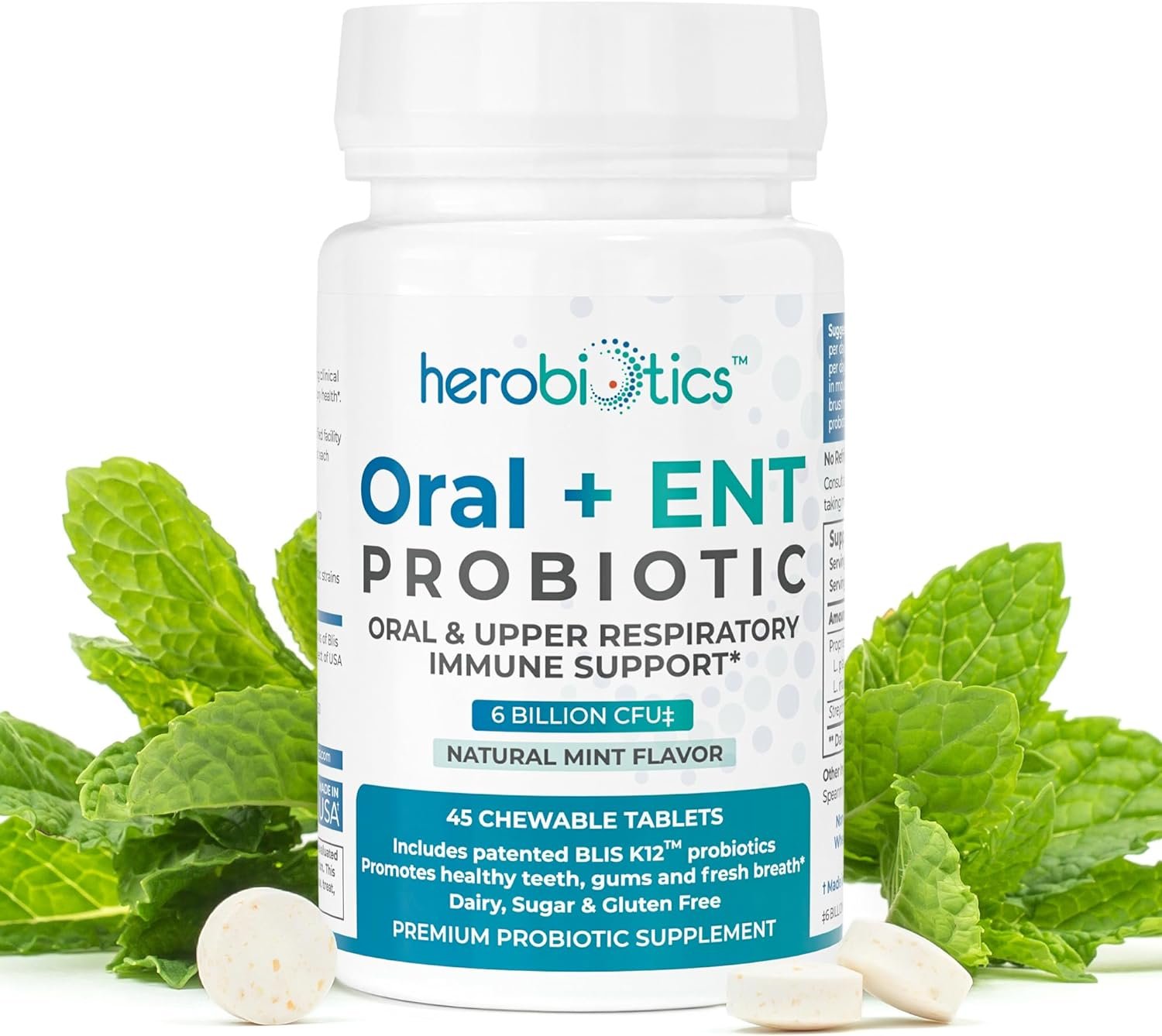 Oral Probiotics for Better Breath, Gingivitis, Strep Throat, Tonsil Stones, ENT – 6 Bn CFU Oral Probiotics with Lactobacillus Reuteri, L. Plantarum & BLIS K12-45 Chewable Tablets