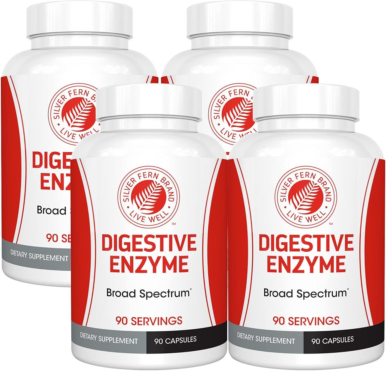 Silver Fern Brand Ultimate Digestive Enzyme Supplement – 4 Bottles – High Potency, Multi Enzyme – Digestive Comfort & Food Tolerance – Amylase, Protease, Cellulase, More
