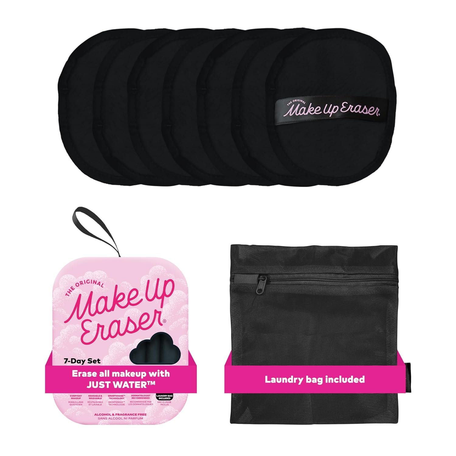The Original MakeUp Eraser 7-Day Set, Erase All Makeup With Just Water, Including Waterproof Mascara, Eyeliner, Foundation, Lipstick, Sunscreen, and More! Chic Black, 7ct.